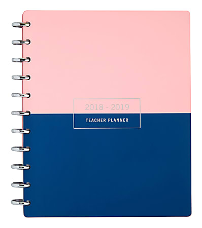 TUL® Discbound Monthly Teacher Planner, 8 1/2" x 11", Navy/Pink, July 2018 to June 2019
