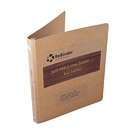 ReBinder™ Original Cardboard 3-Ring Binder, 1/2" Round Rings, 100% Recycled, Brown Kraft