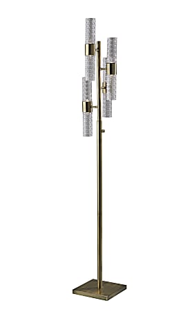 Adesso® Harriet 4-Light LED Floor Lamp, 67"H, Clear Shade/Antique Brass Base