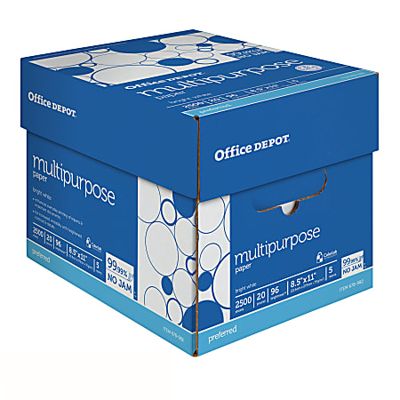 Office Depot® Multi-Use Printer & Copy Paper, 5 Reams, White, Letter (8.5" x 11"), 2500 Sheets Per Case, 20 Lb, 96 Brightness, 1805