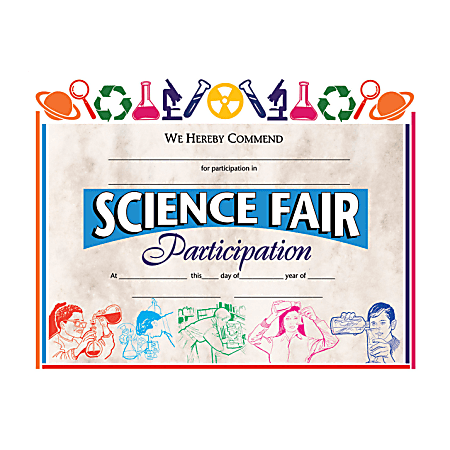 Hayes Publishing Certificates, Science Fair Participation, 8 1/2" x 11", Multicolor, Pack Of 30