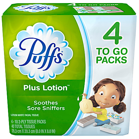 Puffs Plus Lotion To Go 2 Ply Facial Tissues White 10 Tissues Per Pack Case  Of 4 Packs - Office Depot