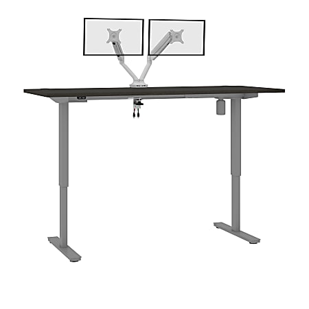 Bestar Upstand Electric 72"W Standing Desk With Dual Monitor Arm, Deep Gray