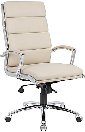Boss Office Products Ergonomic CaressoftPlus High-Back Executive Chair, Beige/Chrome