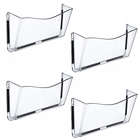 Azar Displays Single-Pocket Wall Files, Magnetic Tape Mount, 7"H x 14-3/4"W x 3"D, Clear, Pack Of 4 Files