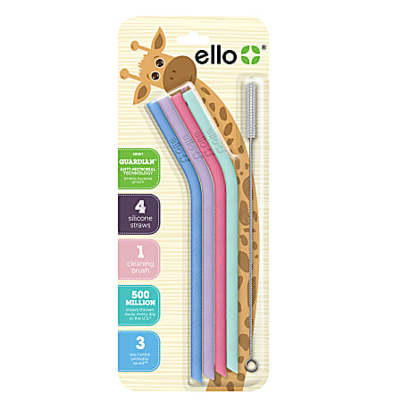 Ello Kids Silicone Reusable Straws, Pretty In Pastels, Set Of 4 Straws