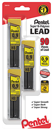 Pentel® Super Hi-Polymer® Leads, 0.9 mm, HB, 30 Leads Per Tube, Pack Of 3 Tubes