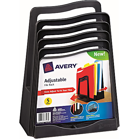 Avery Adjustable File Rack, 5 Compartment(s), 11.5"H x 8"W x 10.5"D, Desktop, Black, Plastic, 1Each