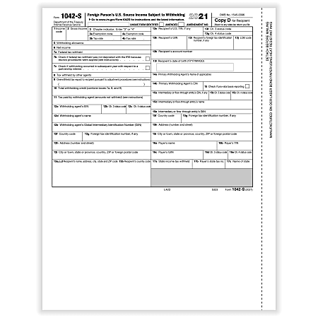 ComplyRight™ 1042-S Tax Forms, Copy D, 8-1/2" x 11", Pack Of 100 Forms