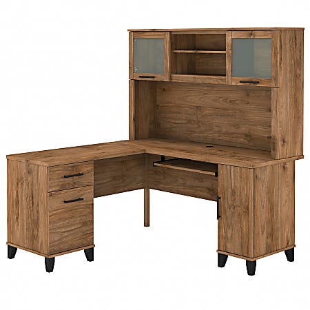 Bush Business Furniture Somerset 60"W L-Shaped Corner Desk With Hutch, Fresh Walnut, Standard Delivery