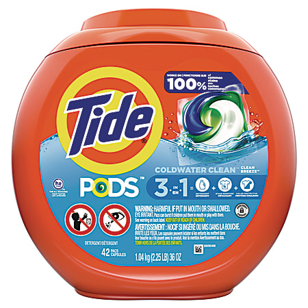PODS Laundry Detergent, Clean Breeze, 36 oz Tub, 42 Pacs/Tub PODS Laundry Detergent, Clean Breeze, 36 oz Tub, 42 Pacs/Tub