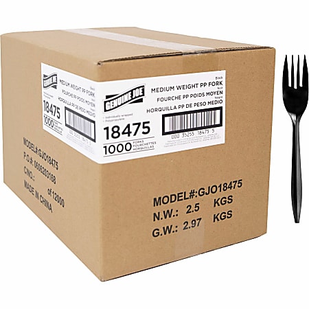 Genuine Joe Medium-weight Individually Wrapped Forks - Fork - Breakroom - Disposable - Black - 1000 / Carton