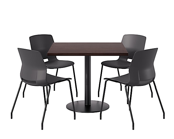 KFI Studios Proof Cafe Pedestal Table With Imme Chairs, Square, 29&rdquo;H x 36&rdquo;W x 36&rdquo;W, Cafelle Top/Black Base/Black Chairs