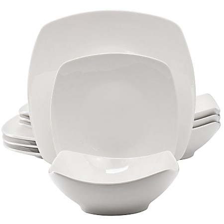 Gibson Home Everyday 12-Piece Square Fine Ceramic Dinnerware Set, White
