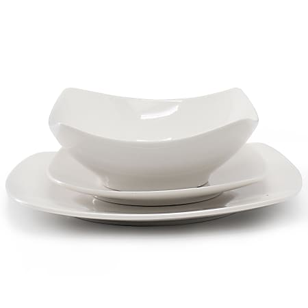 Gibson Home Everyday 12 Piece Square Fine Ceramic Dinnerware Set White ...