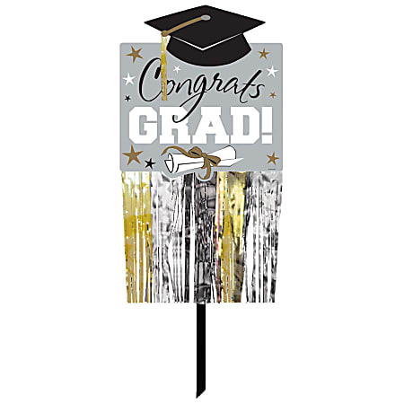 Amscan Embellished Graduation Yard Signs, 37-1/2" x 15", Silver, Pack Of 2 Signs
