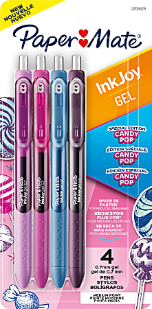 Paper Mate InkJoy Gel Pens, Medium Point, 0.7 mm, Assorted Candy Pop Colors, Pack Of 4 Pens