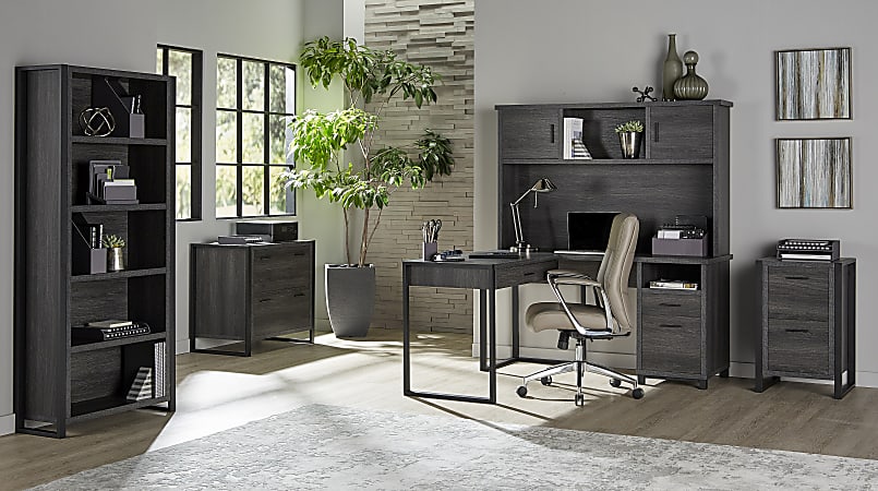 Realspace&reg; DeJori 59"W L-Shape Corner Desk With Hutch, Charcoal