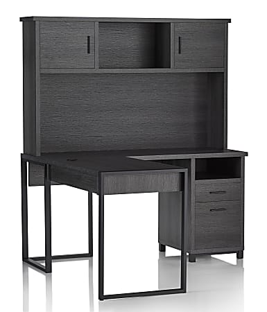 Realspace® DeJori 59"W L-Shape Corner Desk With Hutch, Charcoal