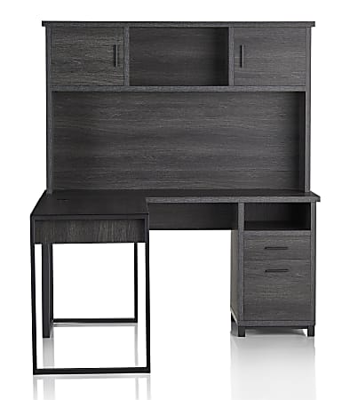 Realspace® DeJori 59"W L-Shape Corner Desk With Hutch, Charcoal