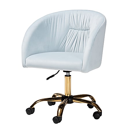 Baxton Studio Ravenna Contemporary Glam And Luxe Mid-Back Fabric Swivel Office Chair, Aqua/Gold