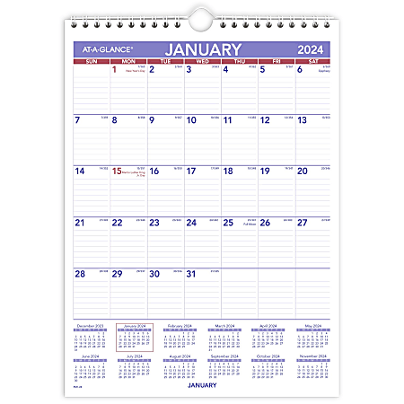 2024 AT-A-GLANCE® Monthly Wall Calendar, 8" x 11", January to December 2024, PM128