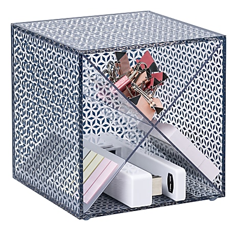 Realspace&reg; Zora Acrylic Desktop Organizer Cube, 6"H x 6"W x 6"D, Clear/Blue