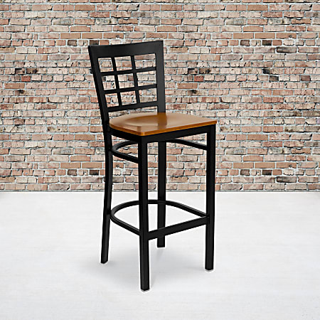 Flash Furniture Metal/Wood Restaurant Barstool With Window Back, Cherry/Black