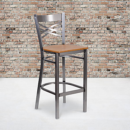 Flash Furniture Metal/Wood Restaurant Barstool With X Back, Natural/Clear Coated