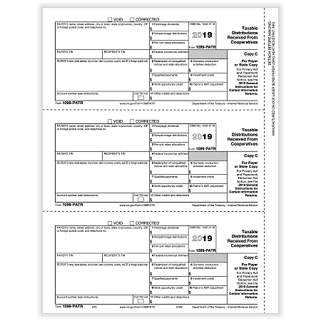 ComplyRight™ 1099-PATR Tax Forms, Laser, Payer Copy C, 8-1/2" x 11", Pack Of 50 Forms