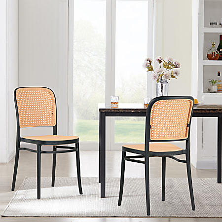 Glamour Home Balto Plastic and Rattan Dining Accent Chairs, Natural/Black, Set Of 2 Chairs
