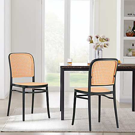 Glamour Home Balto Plastic and Rattan Dining Accent Chairs NaturalBlack Set Of 2 Chairs Office Depot