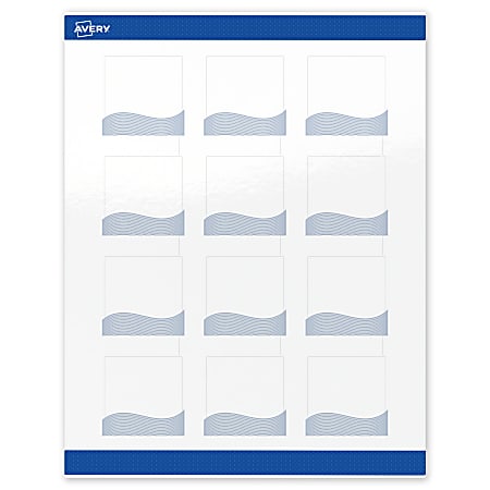 Avery® Printable Labels With Sure Feed® Technology, S00-ETW, Square, 2" x 2", Glossy White With Preprinted Blue Waves Design, Pack Of 120