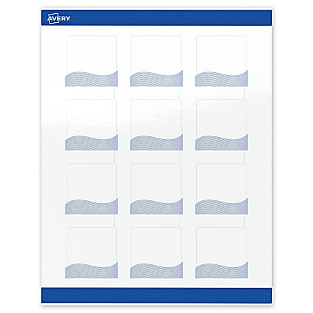 Avery® Printable Labels With Sure Feed® Technology, S00-ETW, Square, 2" x 2", Glossy White With Preprinted Blue Waves Design, Pack Of 120