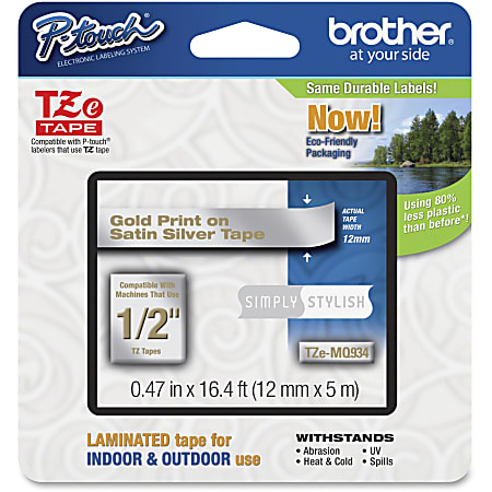 Brother PTouch 1/2" Laminated TZe Tape - Permanent Adhesive - 15/32" Width x 16 13/32 ft Length - Thermal Transfer - Gold, Satin Silver - Plastic - 1 Each