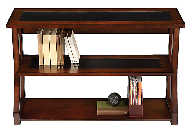 Realspace® Coastal Ridge 3-Shelf Bookcase, Mahogany/Black Glass