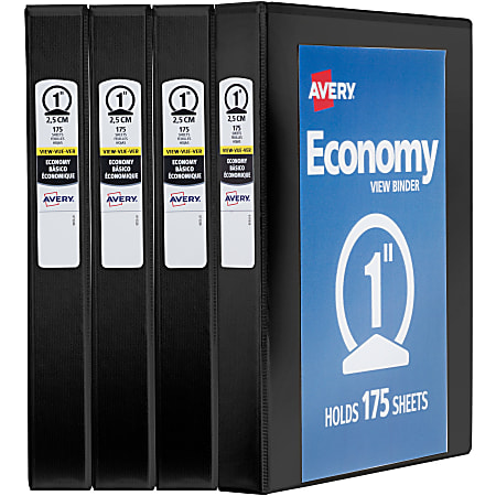 Avery® Economy View 3-Ring Binder, 1" Rings, Black, Pack Of 4
