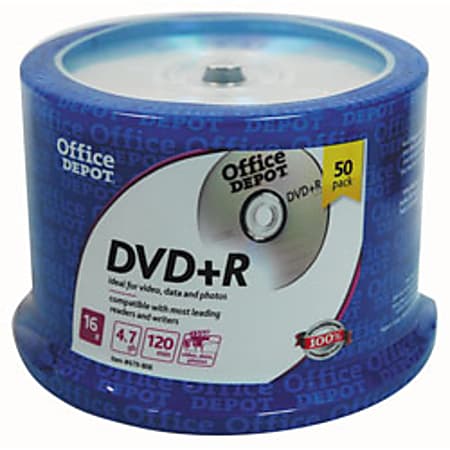 Office Depot® Brand DVD+R Recordable Media Spindle, 4.7GB/120 Minutes, Pack Of 50