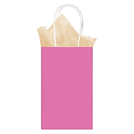 Amscan Small Kraft Paper Gift Bags, 8-1/4”H x 5-1/4”W x 2-1/4”D, Bright Pink, Pack Of 24 Bags