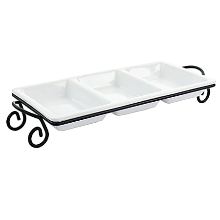 Elama 3-Section Divided Porcelain Serving Tray, White