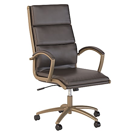 Bush Business Furniture Modelo Bonded Leather High-Back Office Chair, Brown/Brushed Brass, Premium Installation