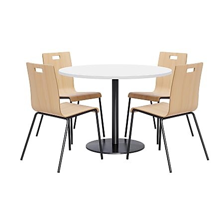 KFI Studios Proof Round Dining Table With 4 Jive Dining Chairs, White/Black Table, Natural/Black Chairs