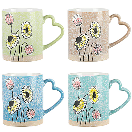 Gibson Home Sunbloom 4-Piece Stoneware Mug Set, 15 Oz, Assorted Colors