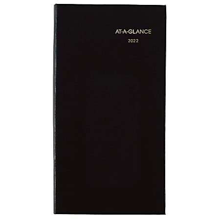 AT-A-GLANCE® Fine Pocket Weekly/Monthly Diary, 3” x 6”, Black, January To December 2022, 720205