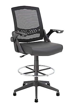 Boss Office Products Flip Arm Mesh Drafting Stool With Back, Black