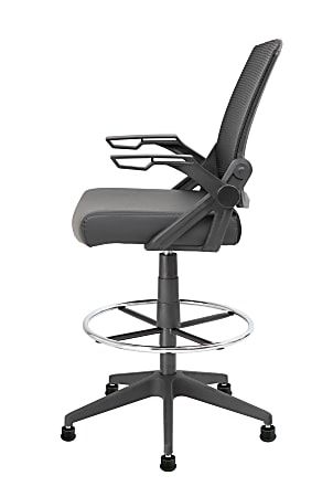 Boss Office Mesh Drafting Stool - Adjustable Height & Arms, Chrome Footring, Swivel Casters, Black