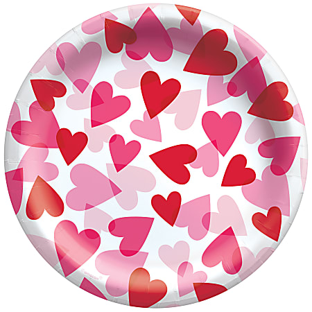 Amscan Valentine’s Day Heart Paper Plates, 8-1/2”, Hearts, Red/Pink/White, 20 Plates Per Pack, Set Of 3 Packs
