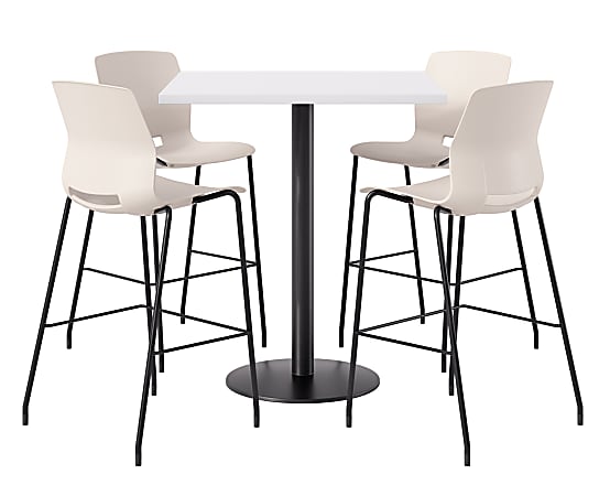 KFI Studios Proof Bistro Square Pedestal Table, Includes 4 Stools, 43-1/2”H x 42”W x 42”D, White Top/Black Base/Moonbeam Chairs - 840031941879