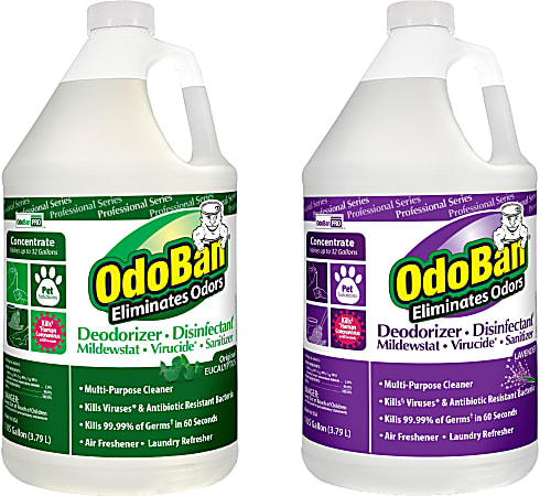 OdoBan Professional Disinfectant And Odor Eliminator Concentrate, Original Eucalyptus And Lavender Scent, 1 Gallon, Pack Of 2 Jugs