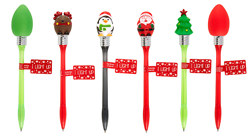 Office Depot® Brand Light-Up Holiday Pen, Medium Point, 1.0 mm, Assorted Barrel, Black Ink